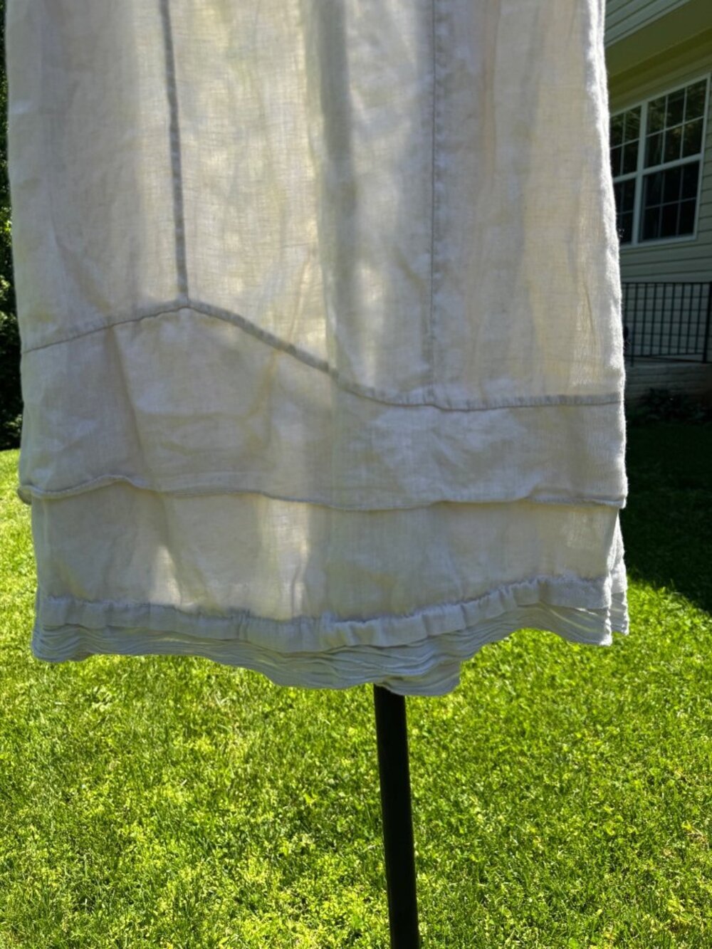 Beige Linen Sleeveless Dress Ruffle Hem Made In Italy Boho Bohemian Lagenlook M - Picture 12 of 16